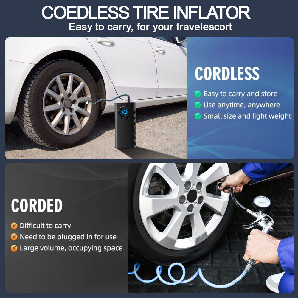 Portable Cordless Tire Inflator with Digital Display | Rechargeable Air Compressor for Car, Bike & Motorcycle