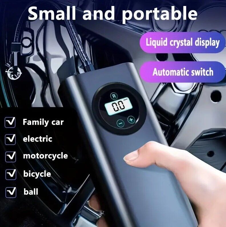 Portable Cordless Tire Inflator with Digital Display | Rechargeable Air Compressor for Car, Bike & Motorcycle
