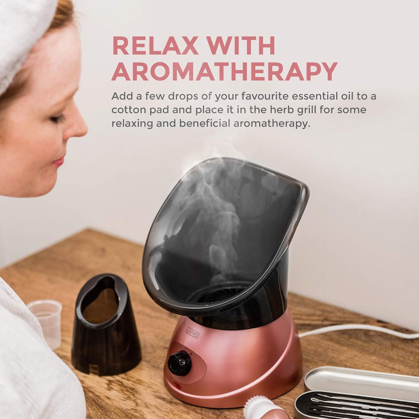 Face Spa Facial Steamer and Nasal Steam Inhaler Set - 2-In-1 Aromatherapy Sauna for Sinus, Cold & Flu Relief and Deep Cleansing Face Steamer with Dual Nose Cones (Rose Gold)