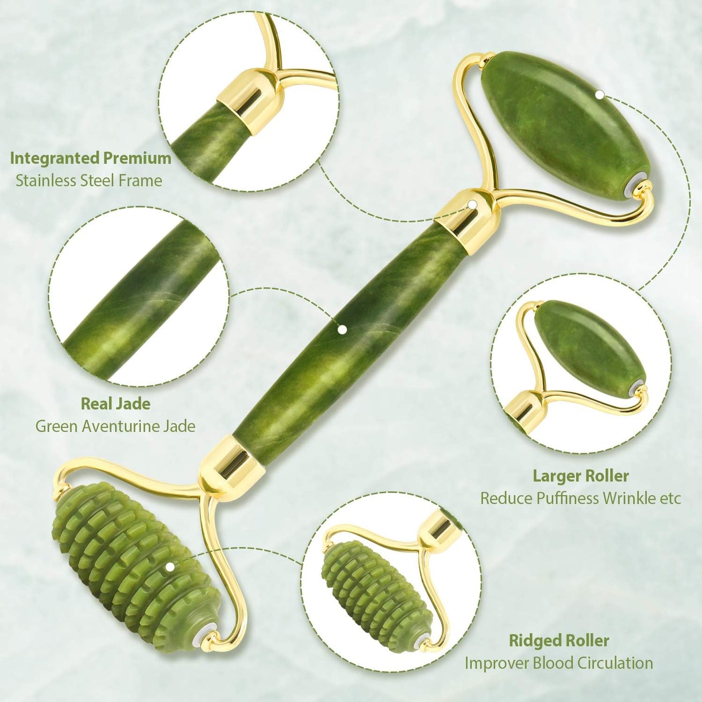 Gua Sha Jade Roller Set for Facial Rejuvenation and Skin Tightening, Includes Jade Stone Face Roller and Massager for Eye Puffiness Treatment (Green)