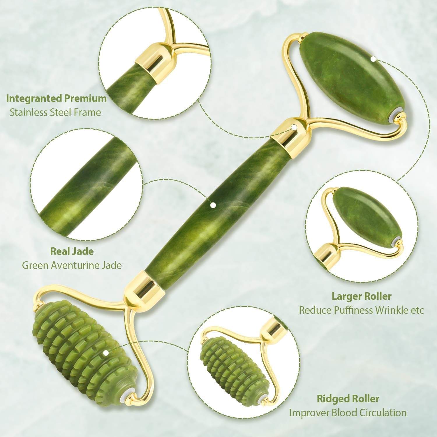 Gua Sha Jade Roller Set for Facial Rejuvenation and Skin Tightening, Includes Jade Stone Face Roller and Massager for Eye Puffiness Treatment (Green)