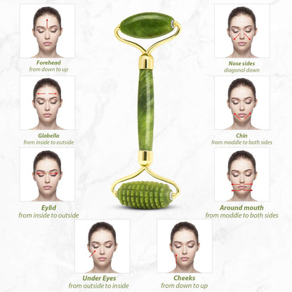Gua Sha Jade Roller Set for Facial Rejuvenation and Skin Tightening, Includes Jade Stone Face Roller and Massager for Eye Puffiness Treatment (Green)