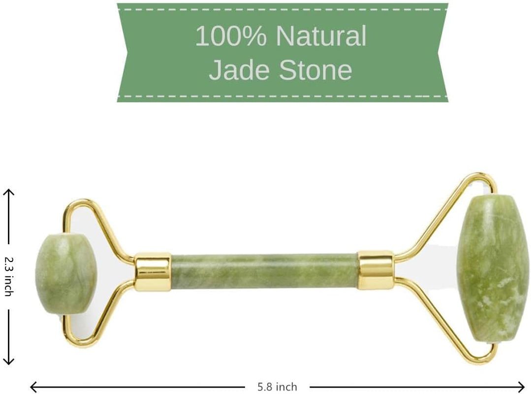 Gua Sha and Face Roller Set - Authentic Natural Jade Stone Professional Skin Care Tools for Wrinkle Treatment and Massage for Face, Neck, and Body