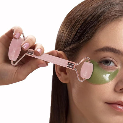 Jade Roller and Gua Sha Set - Rose Quartz Facial Roller and Gua Sha Stone for Relaxation and Massage of Face, Neck, and Body Muscles - Pink