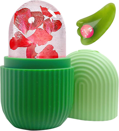 Ice Roller, Ice Roller for Face and Eyes, Reusable Silicone Ice Face Roller and Gua Sha Massage Tool Set to Relieve Puffiness, Refine Pores, Firming, Lifting, Hydration, Cooling and Pain Relief