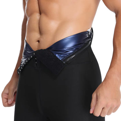 Men Sauna Suits Pants Sweat Leggings High Waist Slimming Compression Pants Thermo Body Shaper Weight Loss Workout Exercise Pants