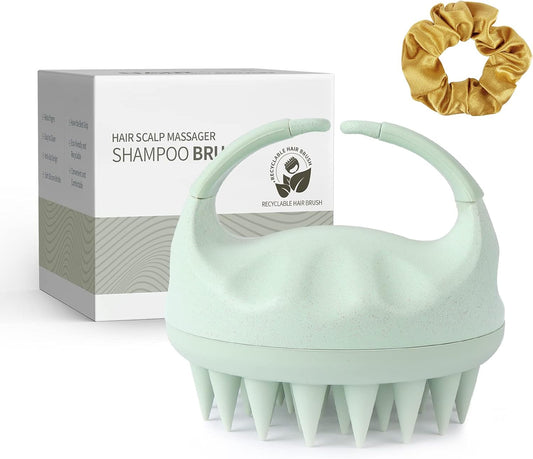 Sndyi Scalp Massager Shampoo Brush for Hair Growth and Dandruff Removal, Soft Silicone Bristle Scalp Exfoliator, Wet/Dry Use, Green