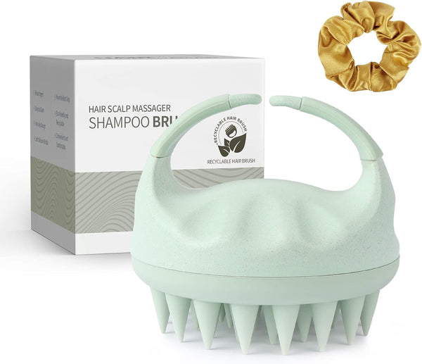 Sndyi Scalp Massager Shampoo Brush for Hair Growth and Dandruff Removal, Soft Silicone Bristle Scalp Exfoliator, Wet/Dry Use, Green