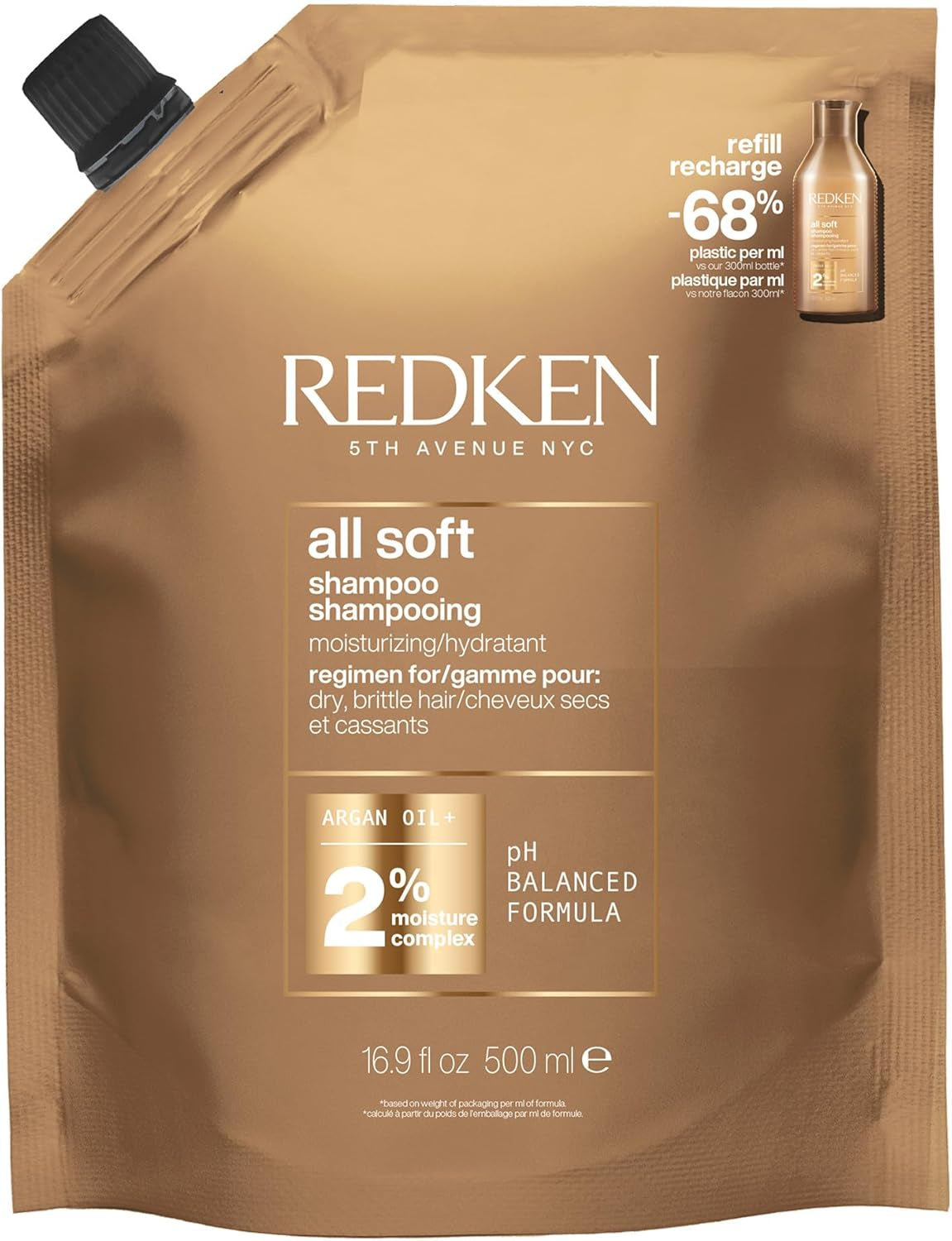 REDKEN Shampoo, for Dry Hair, Argan Oil, Intense Softness and Shine, All Soft