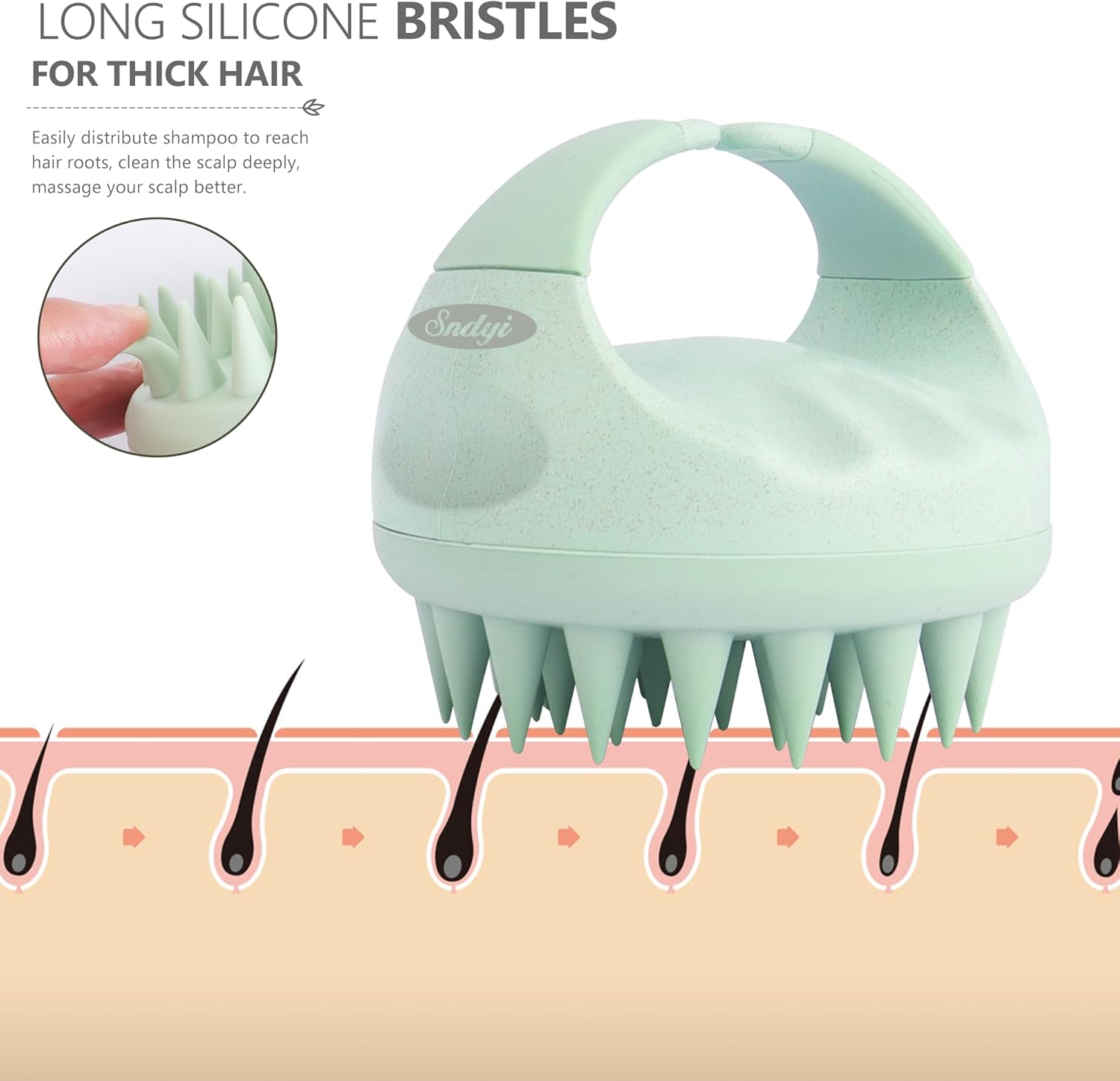 Sndyi Scalp Massager Shampoo Brush for Hair Growth and Dandruff Removal, Soft Silicone Bristle Scalp Exfoliator, Wet/Dry Use, Green