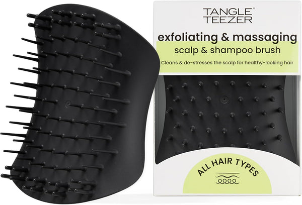 Tangle Teezer the Scalp Exfoliator & Massager - Perfect for Hair Treatment & Scalp Detox - Removes Dirt & Dead Skin Cells - Use in Shower or with Hair Oil - Onyx Black