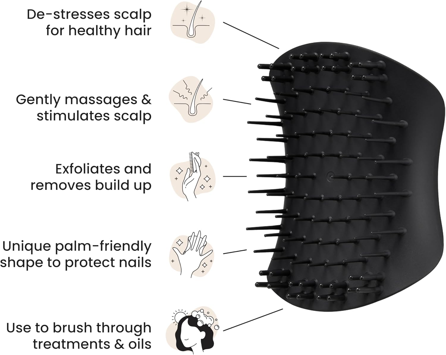 Tangle Teezer the Scalp Exfoliator & Massager - Perfect for Hair Treatment & Scalp Detox - Removes Dirt & Dead Skin Cells - Use in Shower or with Hair Oil - Onyx Black
