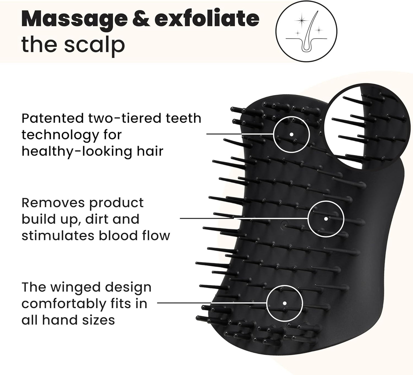 Tangle Teezer the Scalp Exfoliator & Massager - Perfect for Hair Treatment & Scalp Detox - Removes Dirt & Dead Skin Cells - Use in Shower or with Hair Oil - Onyx Black