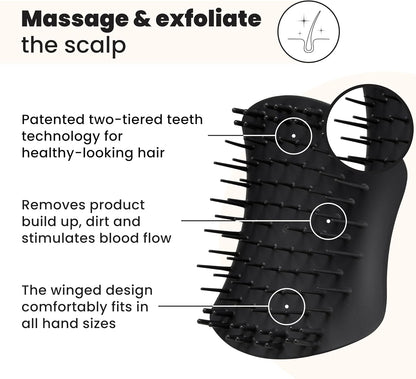 Tangle Teezer the Scalp Exfoliator & Massager - Perfect for Hair Treatment & Scalp Detox - Removes Dirt & Dead Skin Cells - Use in Shower or with Hair Oil - Onyx Black