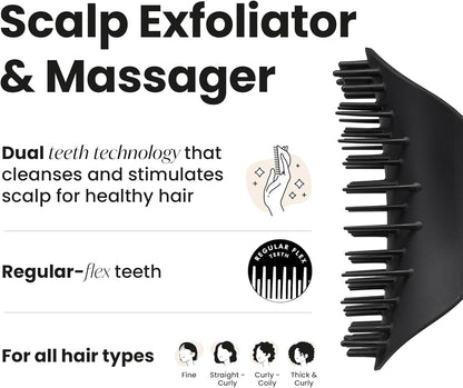 Tangle Teezer the Scalp Exfoliator & Massager - Perfect for Hair Treatment & Scalp Detox - Removes Dirt & Dead Skin Cells - Use in Shower or with Hair Oil - Onyx Black