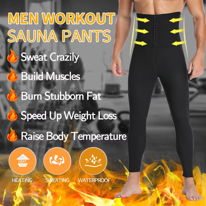 Men Sauna Suits Pants Sweat Leggings High Waist Slimming Compression Pants Thermo Body Shaper Weight Loss Workout Exercise Pants