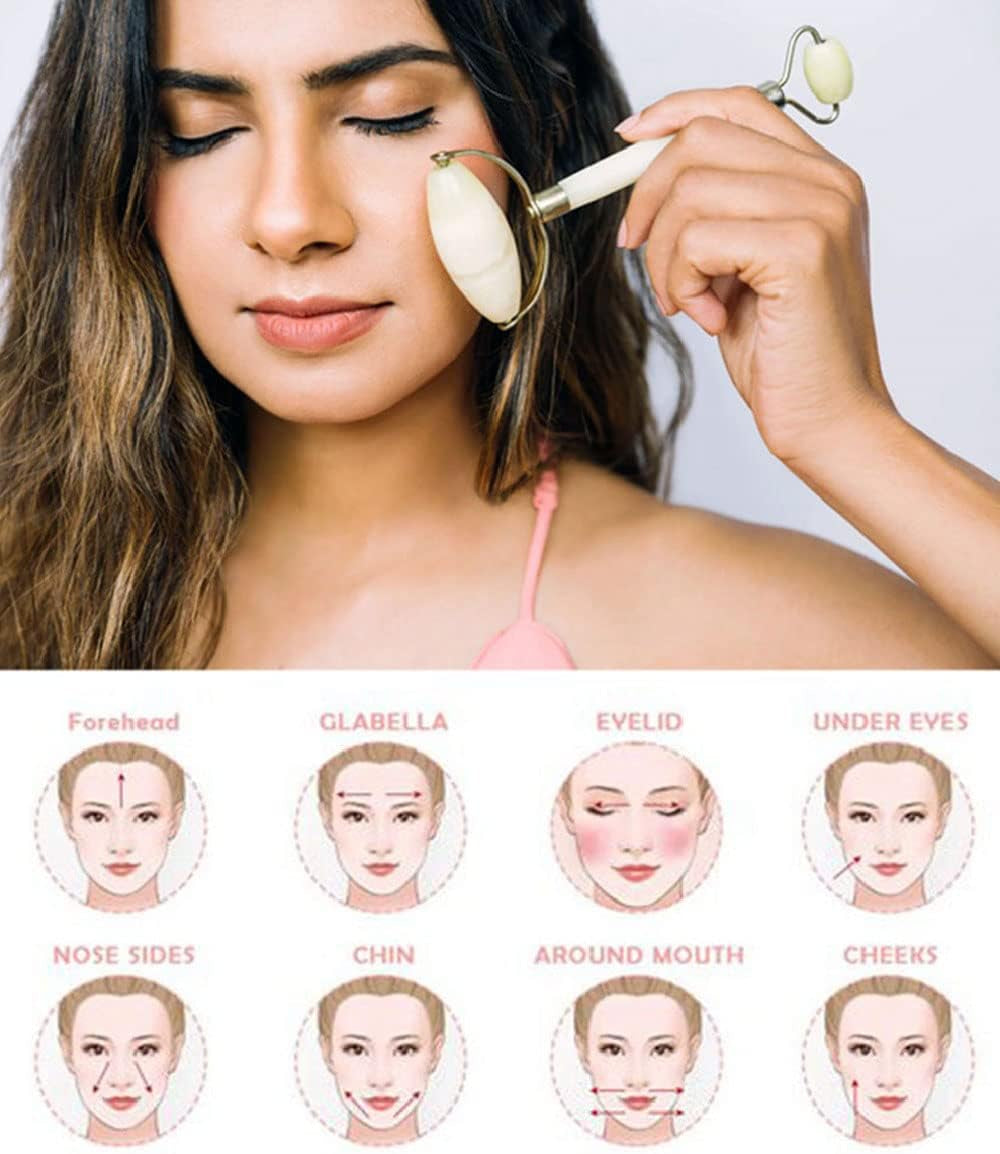 Gua Sha and Face Roller Set - Authentic Natural Jade Stone Professional Skin Care Tools for Wrinkle Treatment and Massage for Face, Neck, and Body