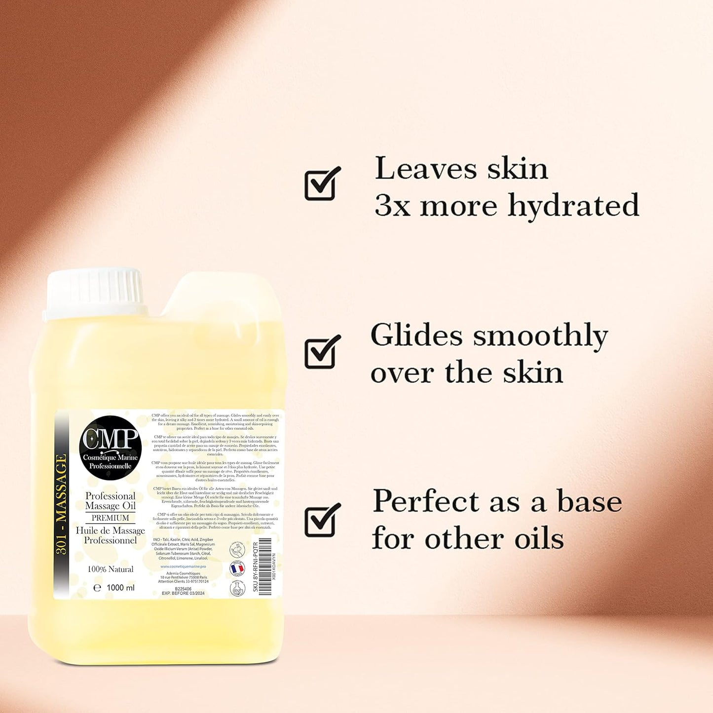 Professional Massage Oil, + Dispenser, Ayurvedic, the Massage You'Ve Been Waiting for - Ideal for Beauty Salons, Wood Therapy, Aromatherapy, Physiotherapy - Home SPA - 1000 Ml