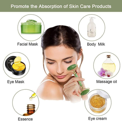 Gua Sha Jade Roller Set for Facial Rejuvenation and Skin Tightening, Includes Jade Stone Face Roller and Massager for Eye Puffiness Treatment (Green)