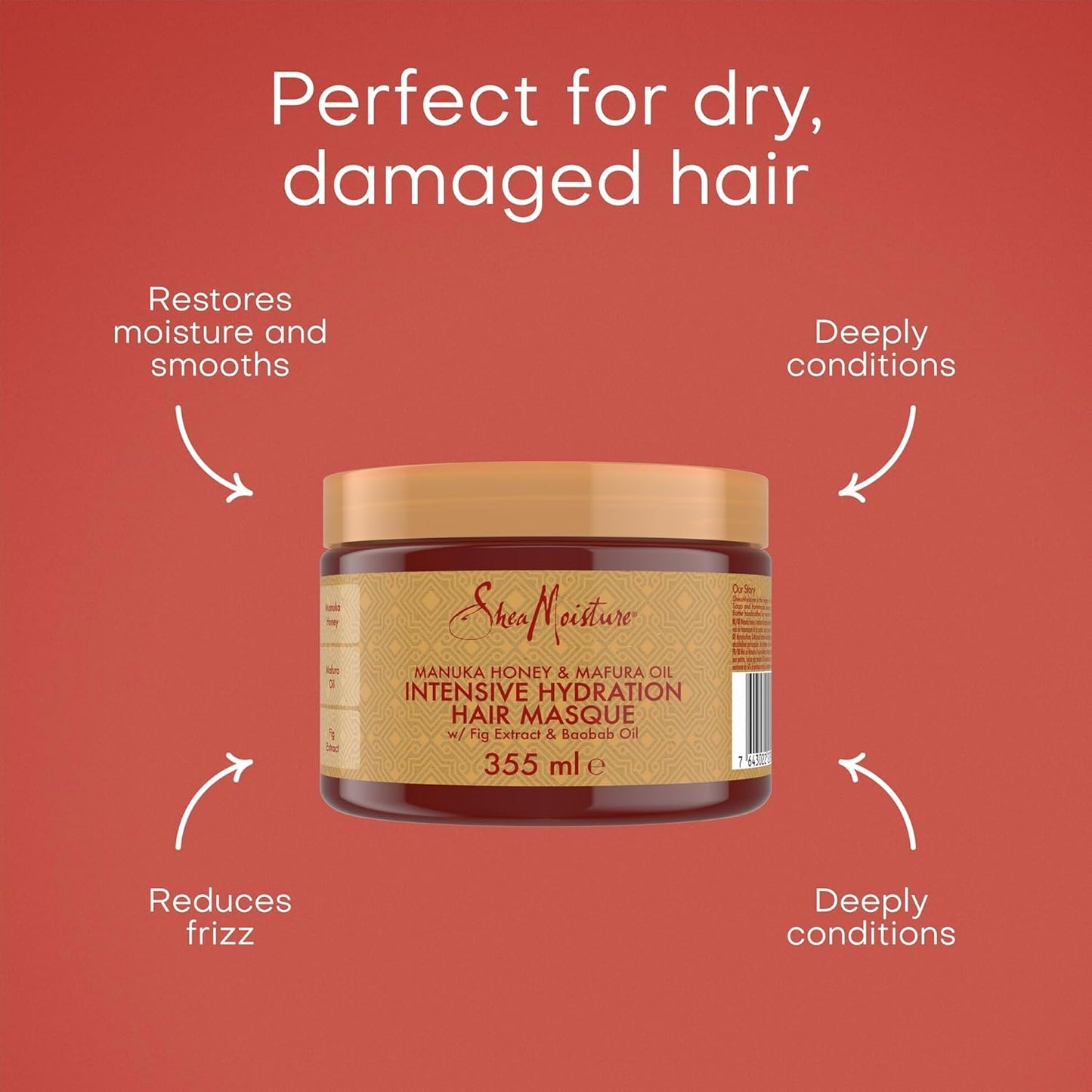 Shea Moisture Manuka Honey & Mafura Oil Hair Mask – Sulfate-Free Deep Conditioner with Shea Butter, Baobab Oil & Fig Extract, for Dry, Damaged, Coily Hair, Repairs & Tames Frizz 335 Ml