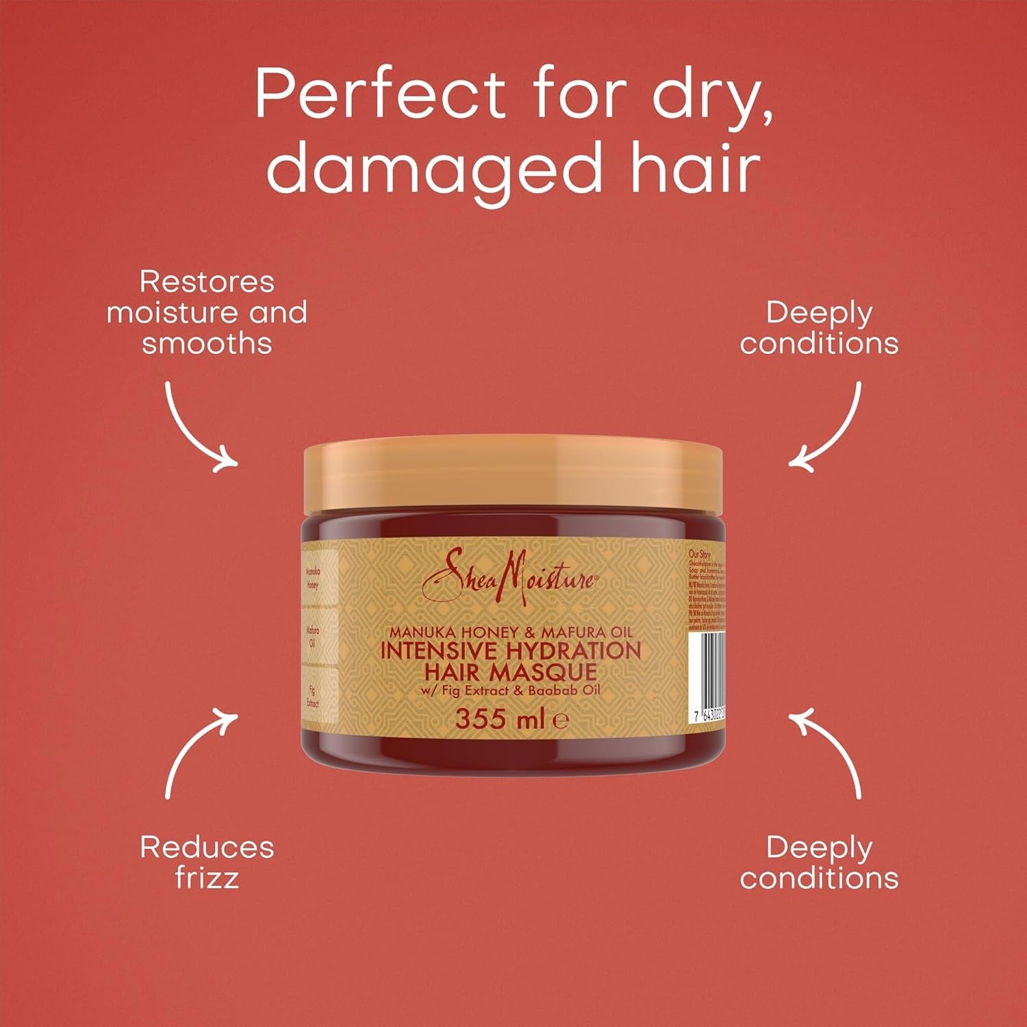 Shea Moisture Manuka Honey & Mafura Oil Hair Mask – Sulfate-Free Deep Conditioner with Shea Butter, Baobab Oil & Fig Extract, for Dry, Damaged, Coily Hair, Repairs & Tames Frizz 335 Ml