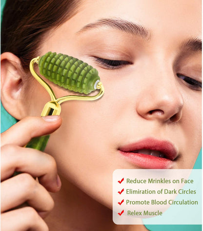 Gua Sha Jade Roller Set for Facial Rejuvenation and Skin Tightening, Includes Jade Stone Face Roller and Massager for Eye Puffiness Treatment (Green)