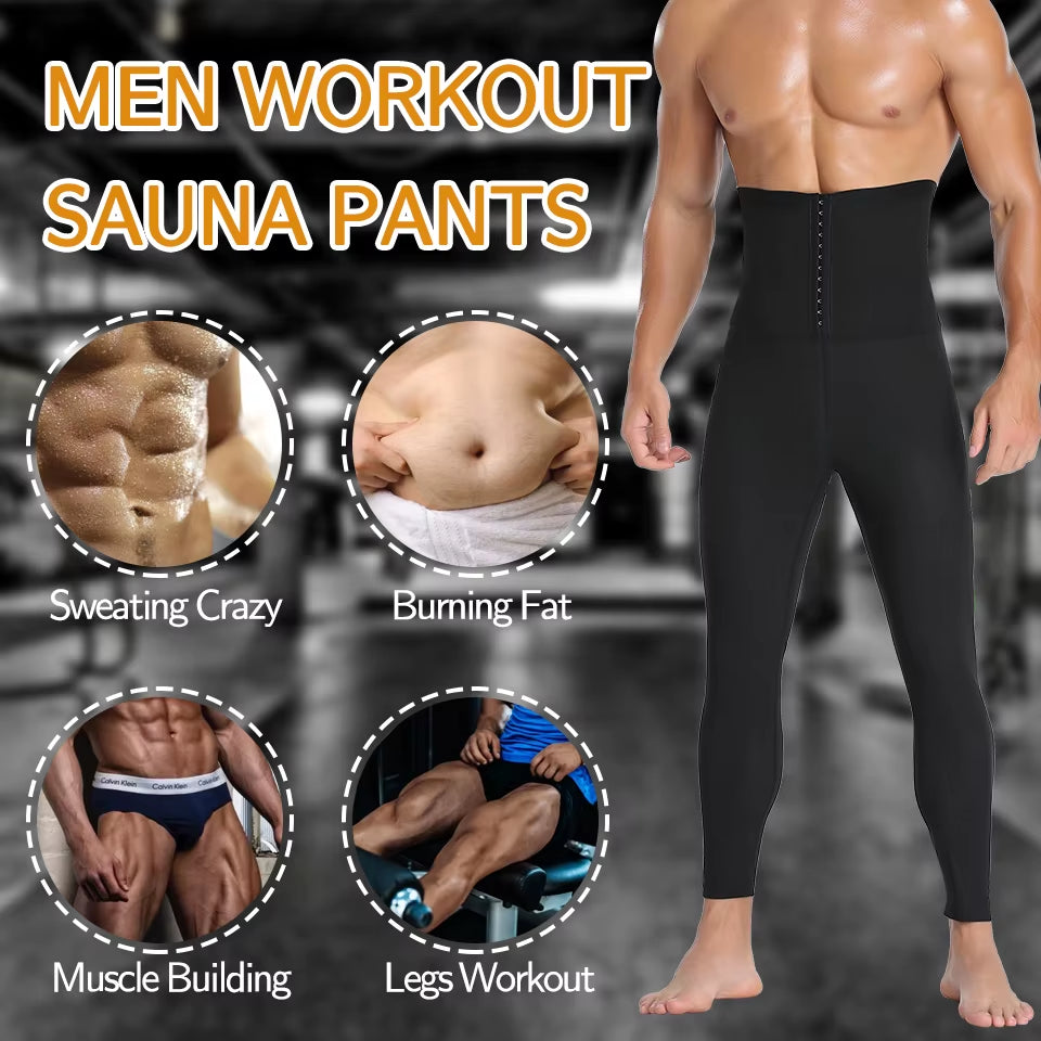 Men Sauna Suits Pants Sweat Leggings High Waist Slimming Compression Pants Thermo Body Shaper Weight Loss Workout Exercise Pants