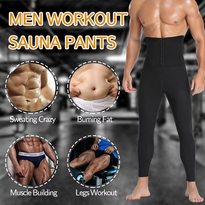 Men Sauna Suits Pants Sweat Leggings High Waist Slimming Compression Pants Thermo Body Shaper Weight Loss Workout Exercise Pants