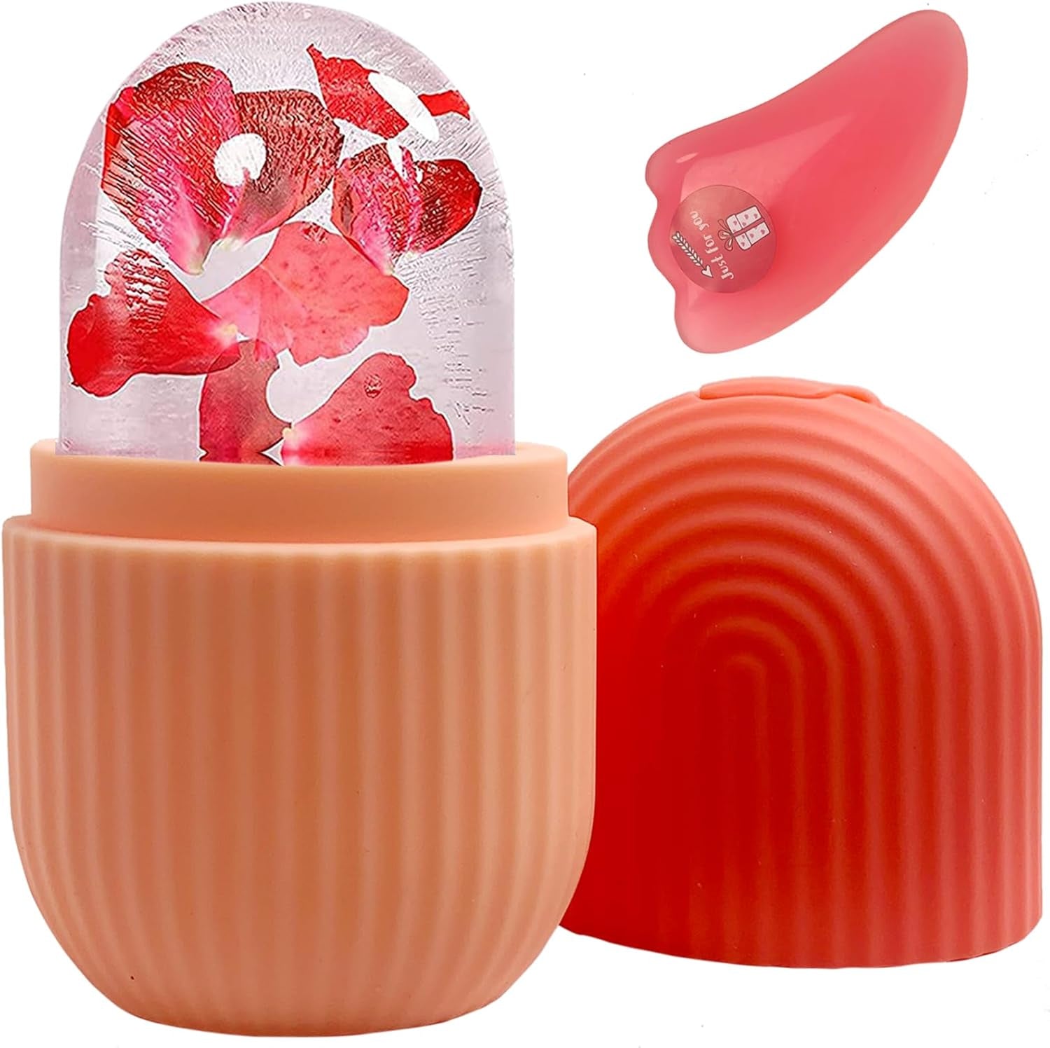 Ice Roller, Ice Roller for Face and Eyes, Reusable Silicone Ice Face Roller and Gua Sha Massage Tool Set to Relieve Puffiness, Refine Pores, Firming, Lifting, Hydration, Cooling and Pain Relief