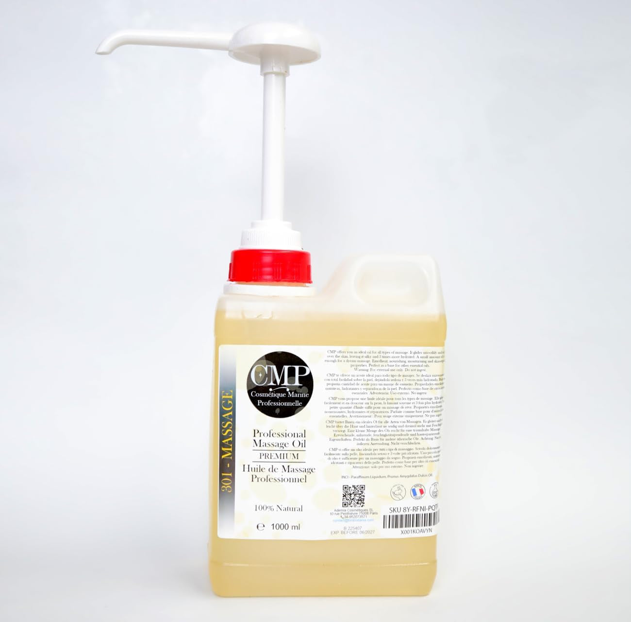 Professional Massage Oil, + Dispenser, Ayurvedic, the Massage You'Ve Been Waiting for - Ideal for Beauty Salons, Wood Therapy, Aromatherapy, Physiotherapy - Home SPA - 1000 Ml