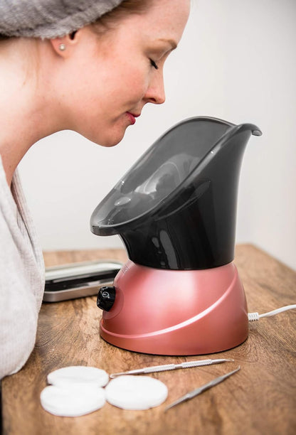 Face Spa Facial Steamer and Nasal Steam Inhaler Set - 2-In-1 Aromatherapy Sauna for Sinus, Cold & Flu Relief and Deep Cleansing Face Steamer with Dual Nose Cones (Rose Gold)