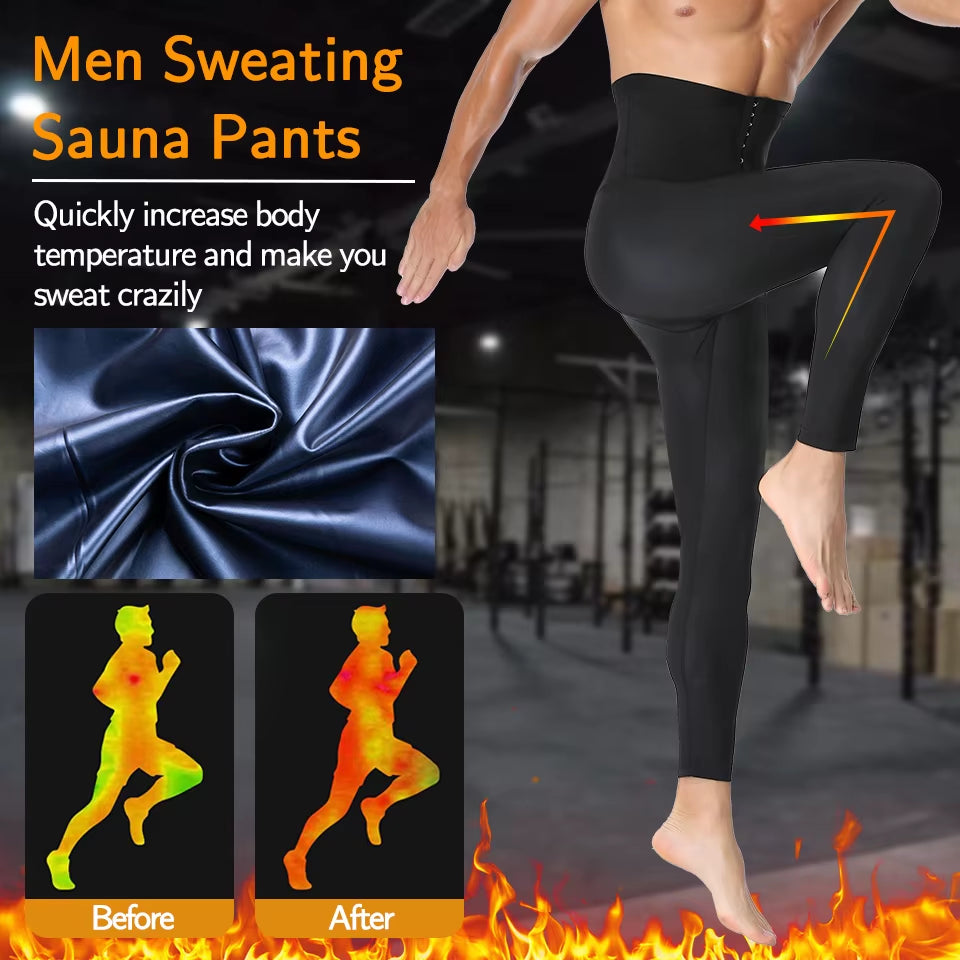 Men Sauna Suits Pants Sweat Leggings High Waist Slimming Compression Pants Thermo Body Shaper Weight Loss Workout Exercise Pants
