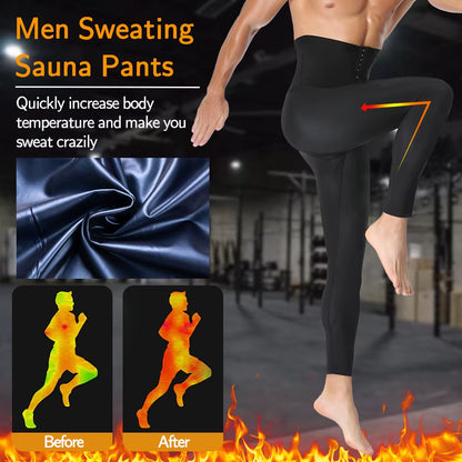 Men Sauna Suits Pants Sweat Leggings High Waist Slimming Compression Pants Thermo Body Shaper Weight Loss Workout Exercise Pants