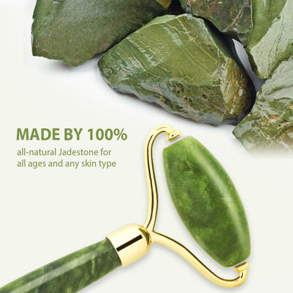 Gua Sha Jade Roller Set for Facial Rejuvenation and Skin Tightening, Includes Jade Stone Face Roller and Massager for Eye Puffiness Treatment (Green)