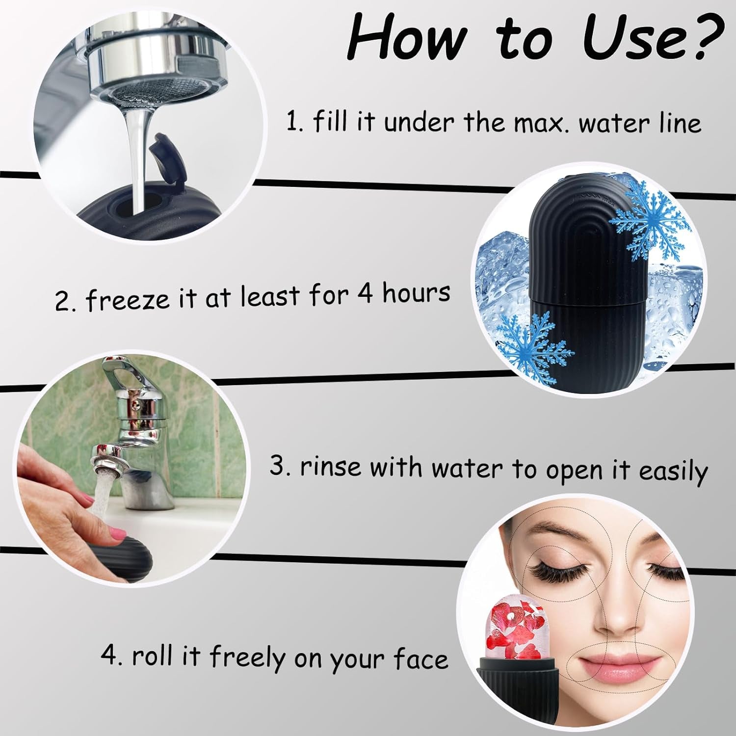 Ice Roller, Ice Roller for Face and Eyes, Reusable Silicone Ice Face Roller and Gua Sha Massage Tool Set to Relieve Puffiness, Refine Pores, Firming, Lifting, Hydration, Cooling and Pain Relief