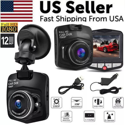 Full HD 1080P Dash Cam with Night Vision & G-Sensor | Car DVR Front & Rear Camera (2.4” Screen)
