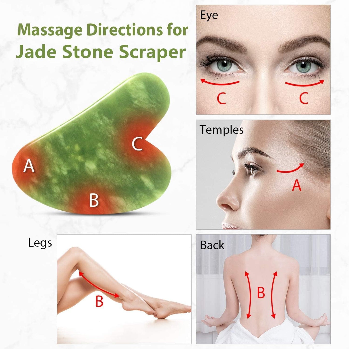 Gua Sha Jade Roller Set for Facial Rejuvenation and Skin Tightening, Includes Jade Stone Face Roller and Massager for Eye Puffiness Treatment (Green)