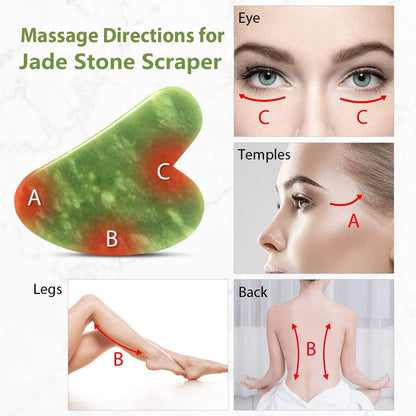 Gua Sha Jade Roller Set for Facial Rejuvenation and Skin Tightening, Includes Jade Stone Face Roller and Massager for Eye Puffiness Treatment (Green)