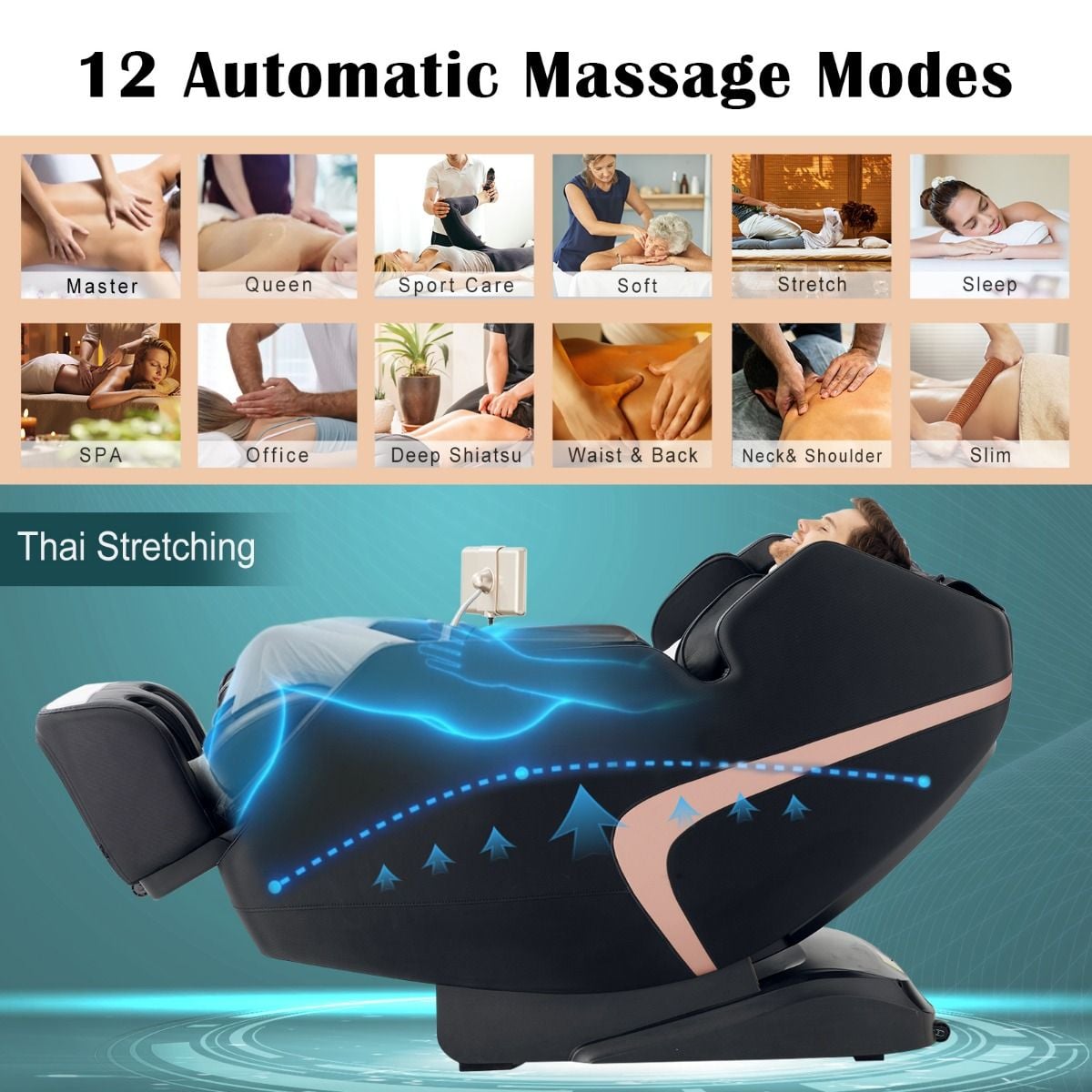 Full Body 3D Massage Recliner Chair with Double SL Track and 12 Auto Mode
