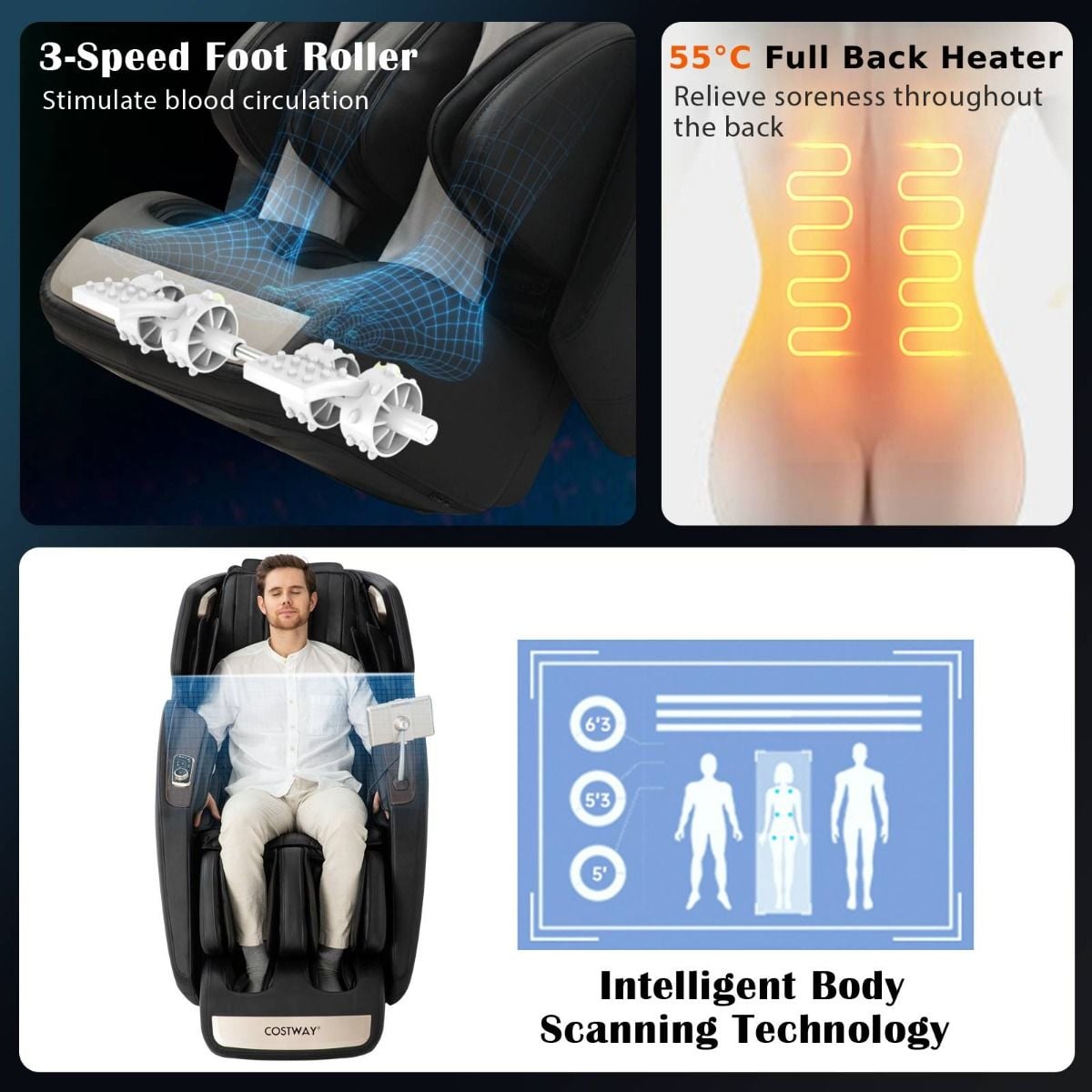 Full Body 3D Massage Recliner Chair with Double SL Track and 12 Auto Mode